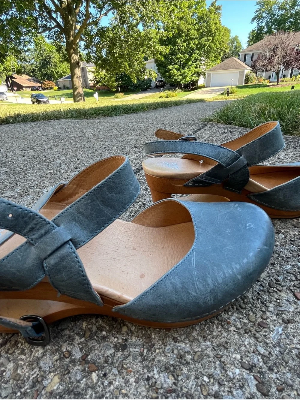 Dansko Slate Blue Leather Mary Jane Slingback Wedges